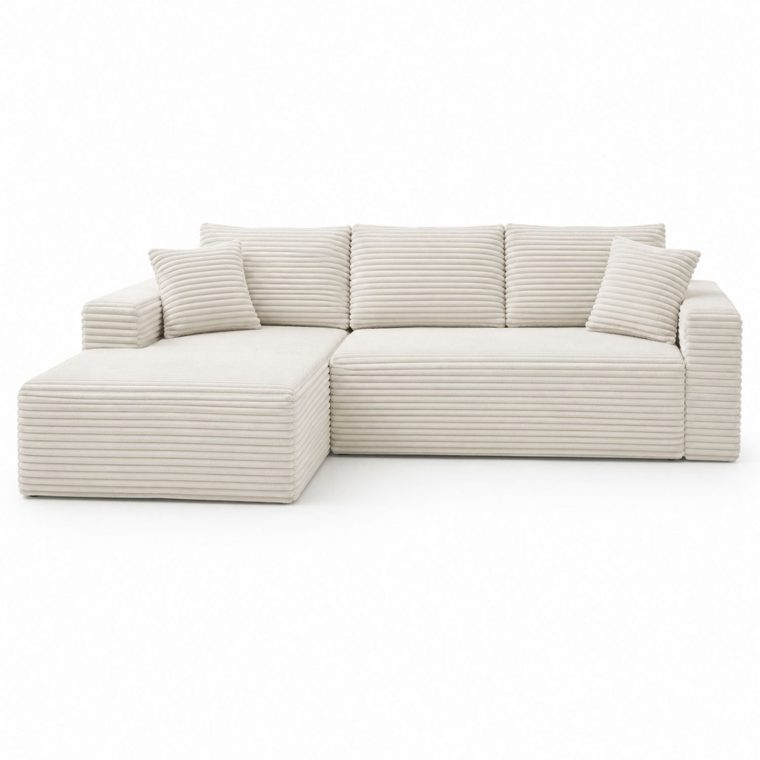 Beige Corduroy Sectional Sofa with Chaise