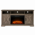 Wood TV Stand with Electric Fireplace Insert 60 Inch