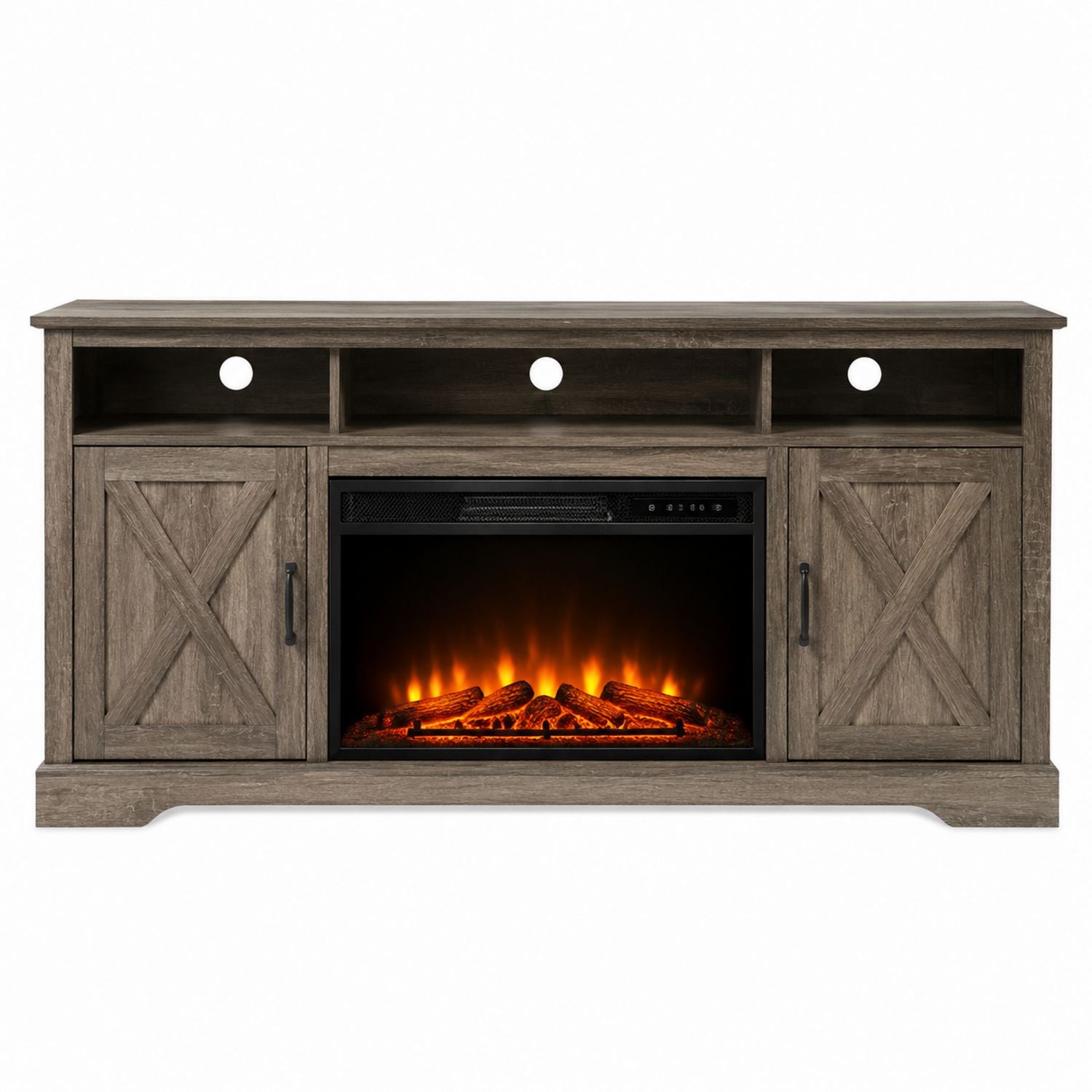 Wood TV Stand with Electric Fireplace Insert 60 Inch