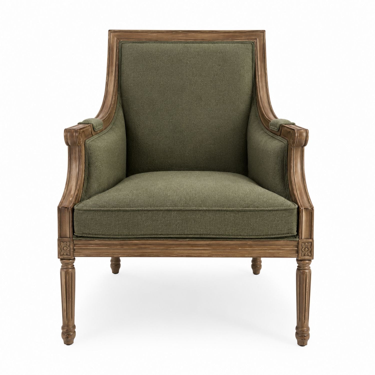 Green Upholstered Armchair with Solid Wood Frame