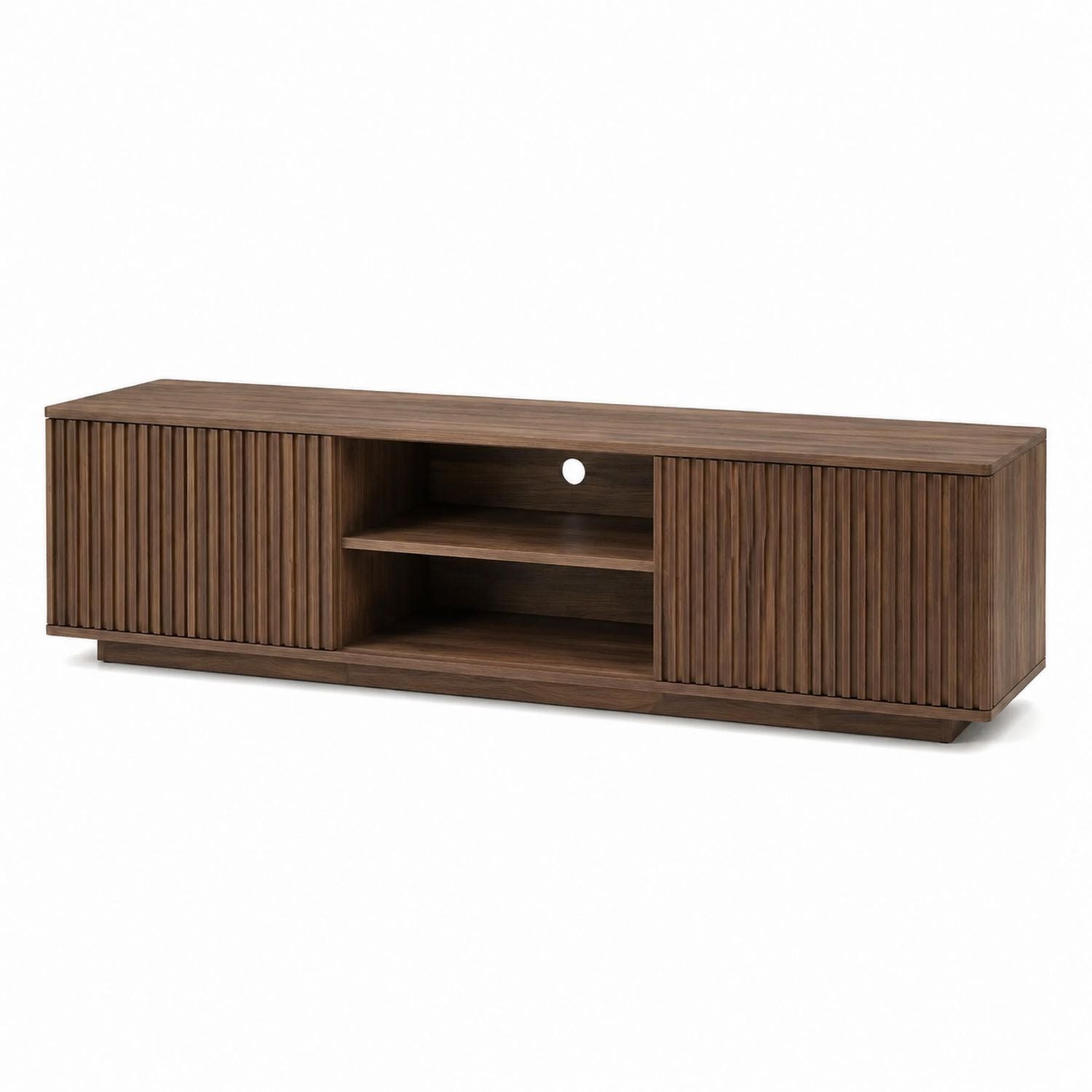 Walnut Finish Wood TV Stand with Sliding Doors and Shelves 60x20x18 Inches