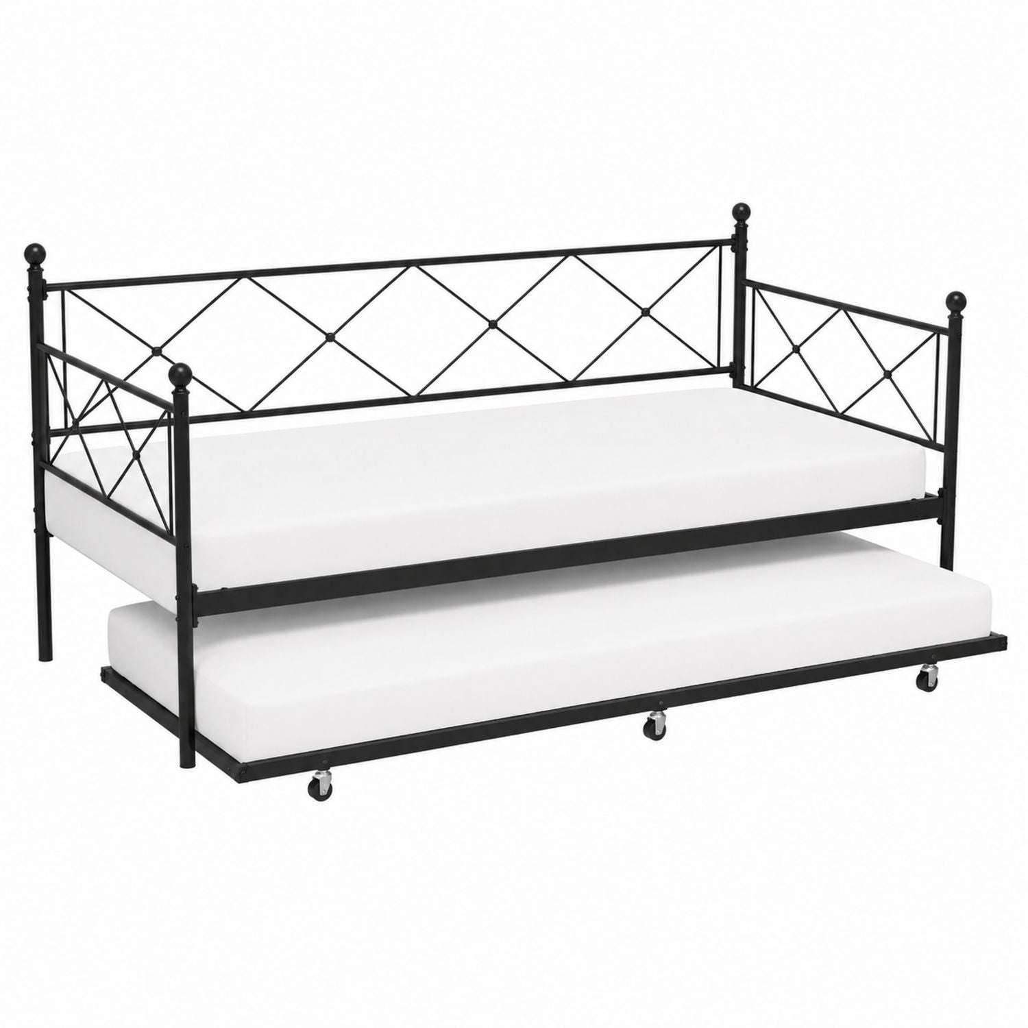 Metal Twin Daybed with Trundle and Caster Wheels