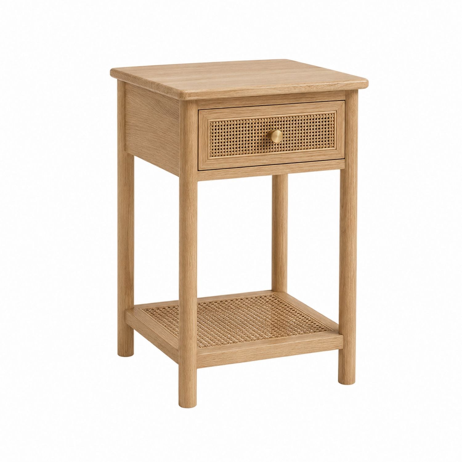 Wood Nightstand with Rattan Drawer and Shelf, 40cm x 35cm x 60cm