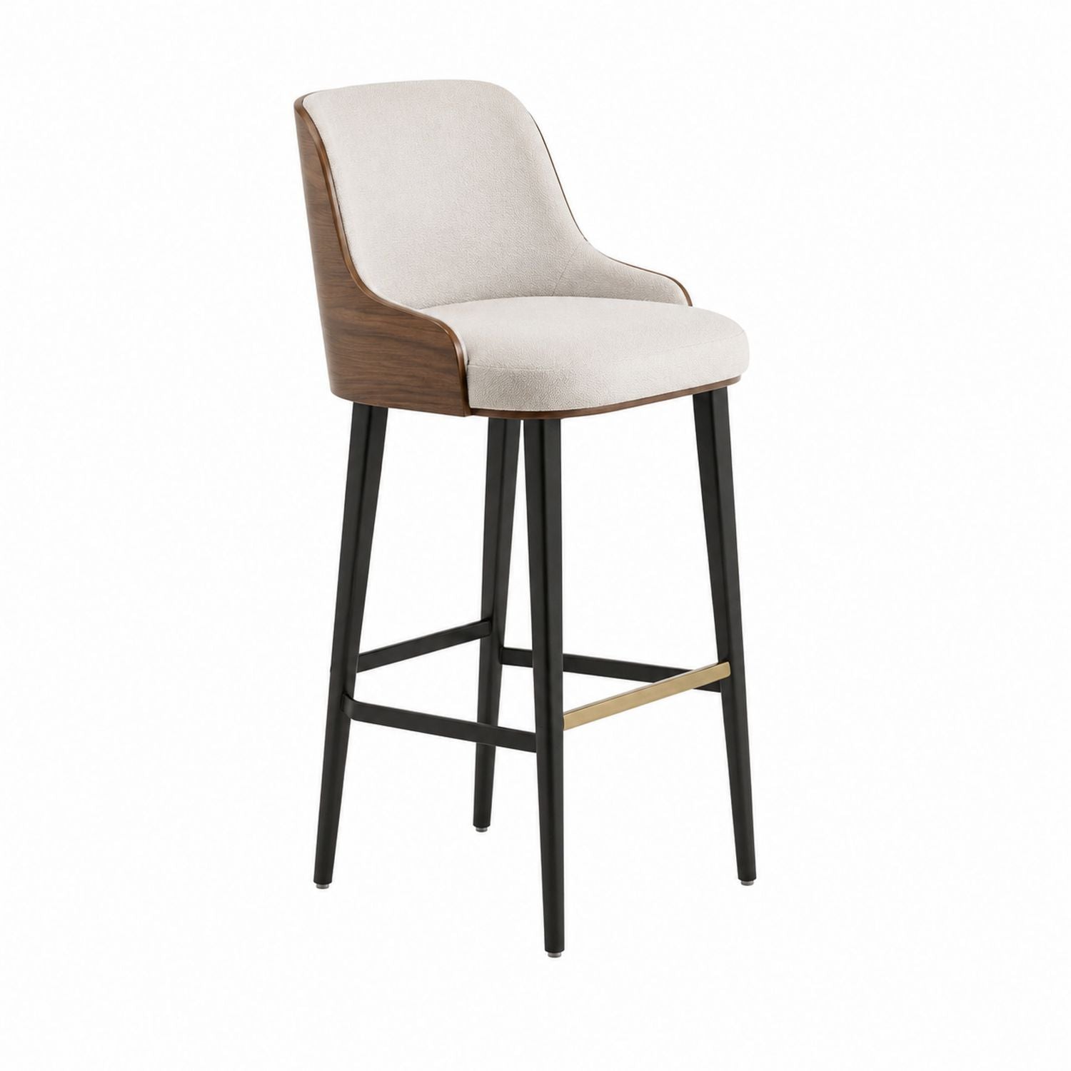 Bar Stool Polyester Seat Walnut Finish Steel Legs 76 cm Height