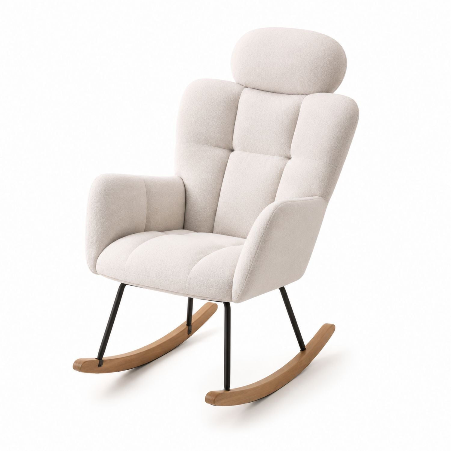 Fabric Rocking Chair with Metal Frame and Wooden Rockers