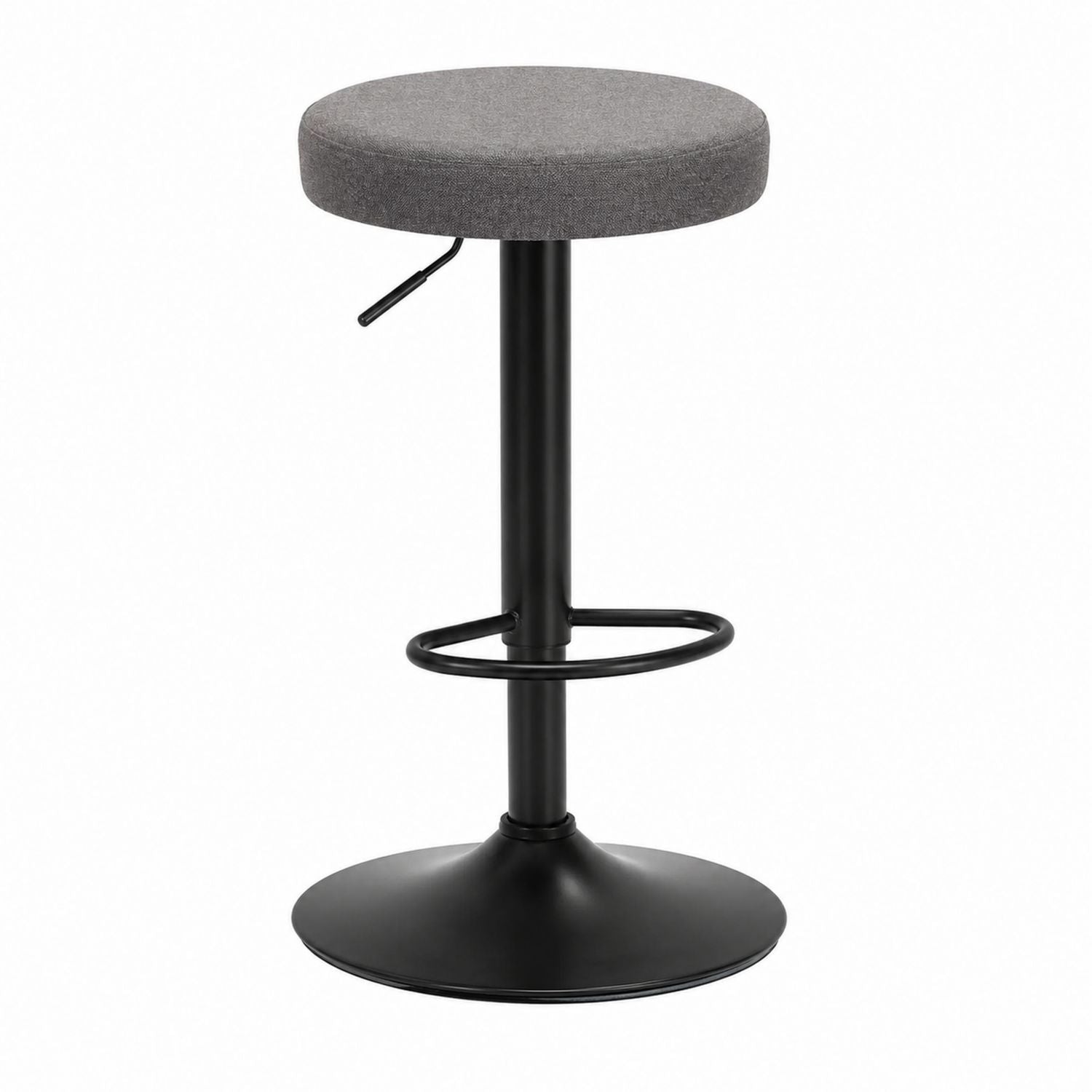 Adjustable Bar Stool with Grey Polyester Seat and Black Steel Base