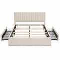Fabric Upholstered Platform Bed with Storage Drawers Beige 200 cm x 160 cm