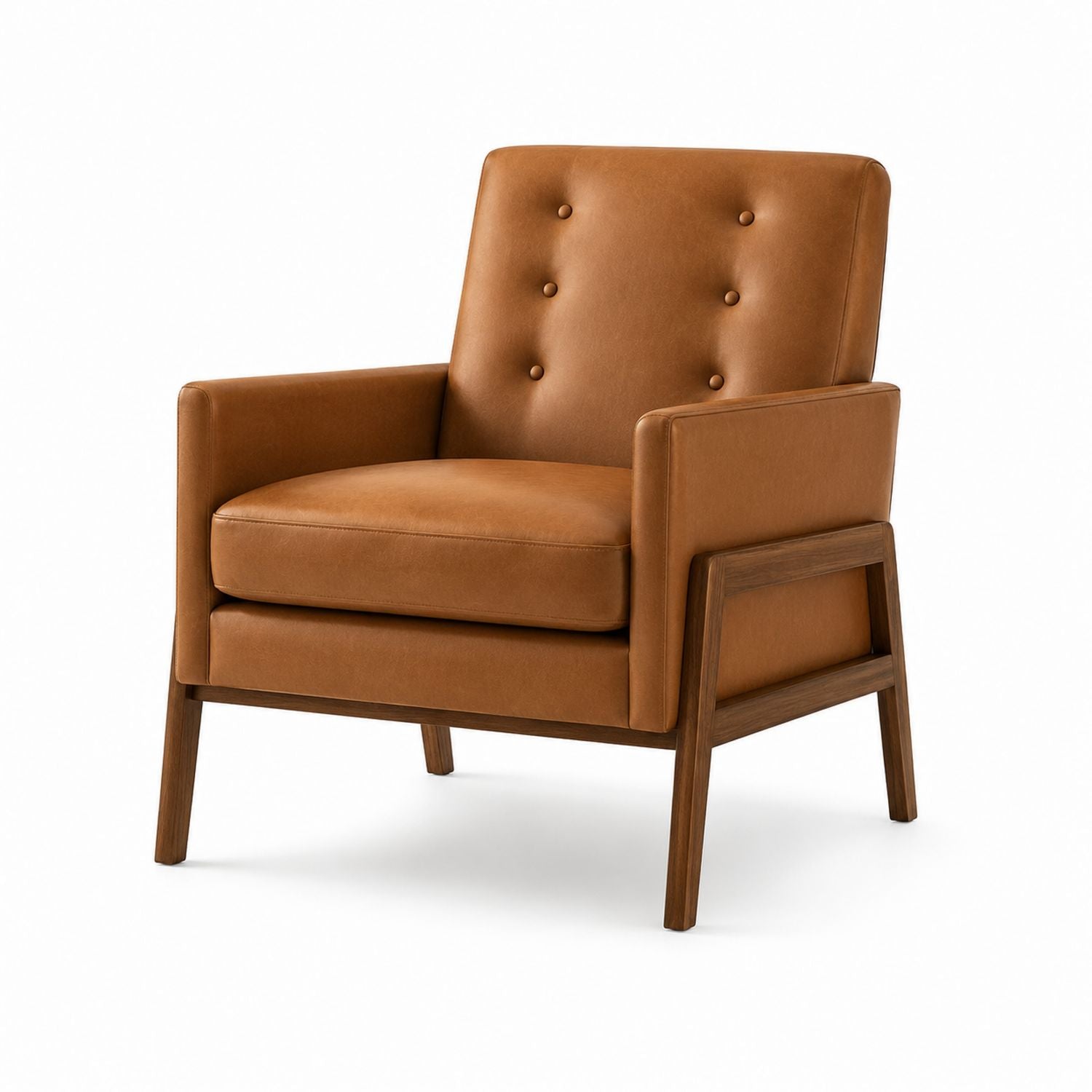 Brown Faux Leather Armchair with Wood Frame