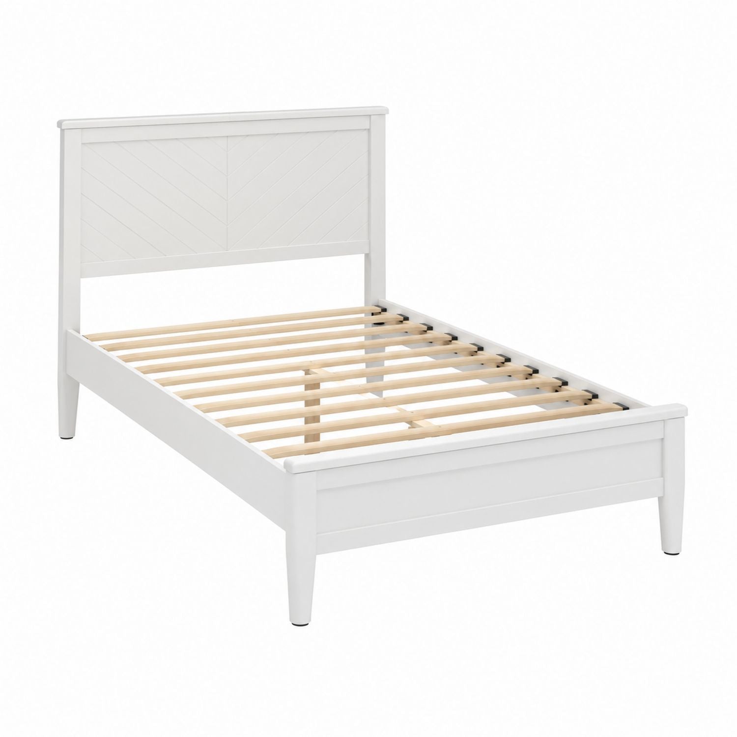 Wooden Twin Bed Frame with Slatted Base in White