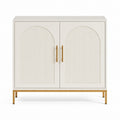 MDF Storage Cabinet with Metal Legs and Handles Off-White