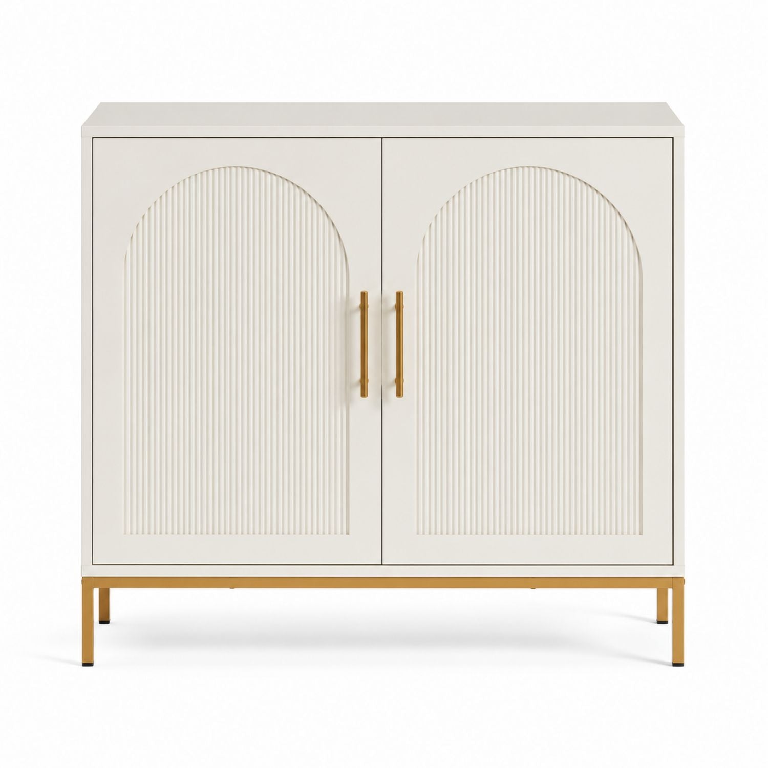 MDF Storage Cabinet with Metal Legs and Handles Off-White