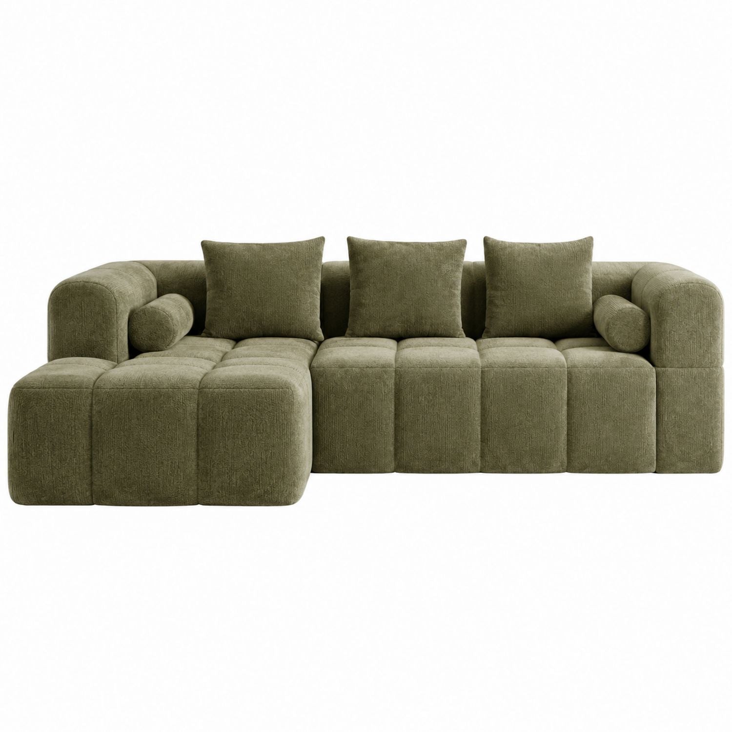 Olive Green Fabric Sectional Sofa with Cushions L-Shaped 300x160x80 cm