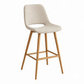 Beige Fabric Bar Stool with Wooden Legs