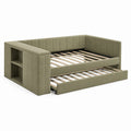 Fabric Daybed with Trundle and Bookcase Olive Twin Size