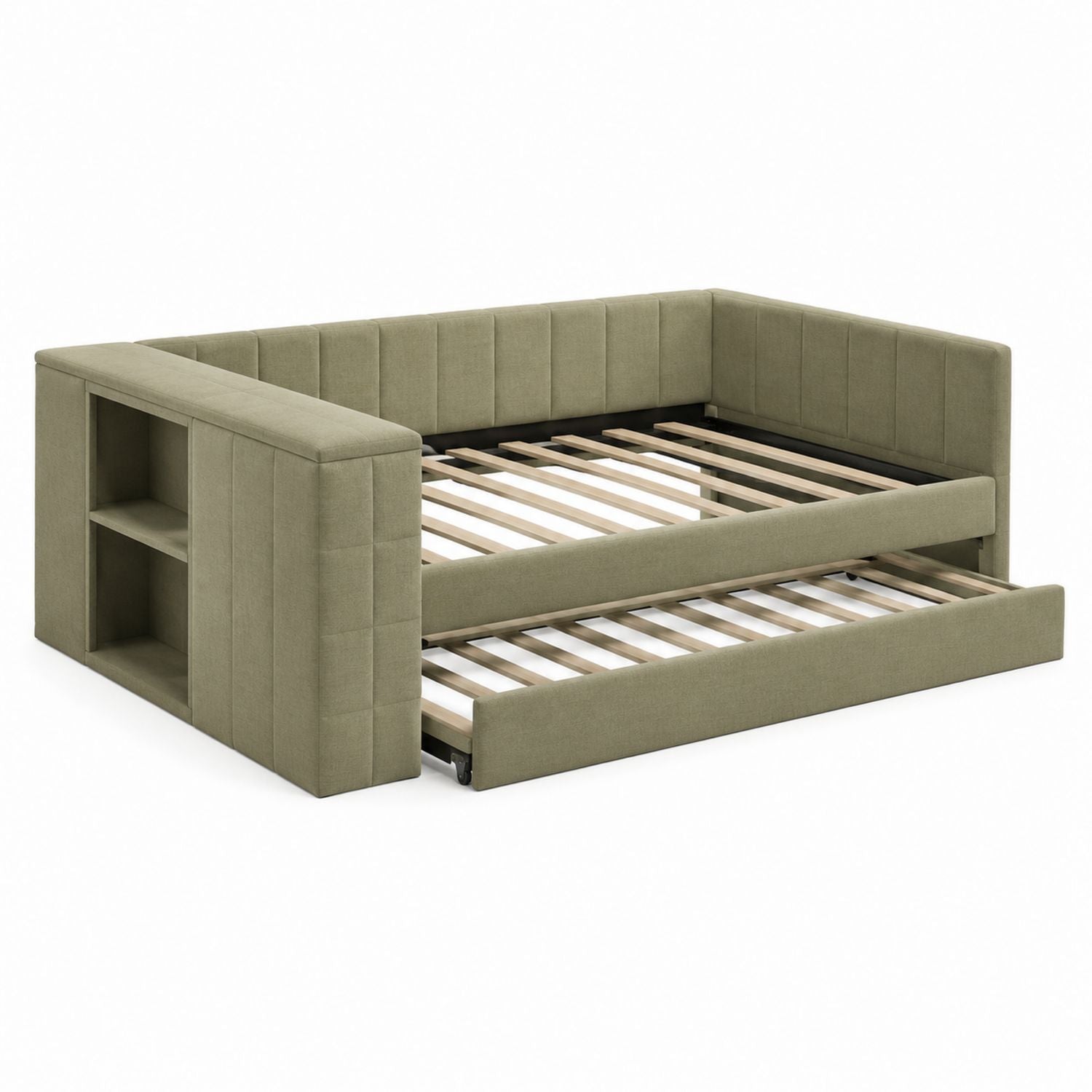 Fabric Daybed with Trundle and Bookcase Olive Twin Size