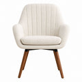 Beige Bouclé Fabric Accent Chair with Wooden Legs