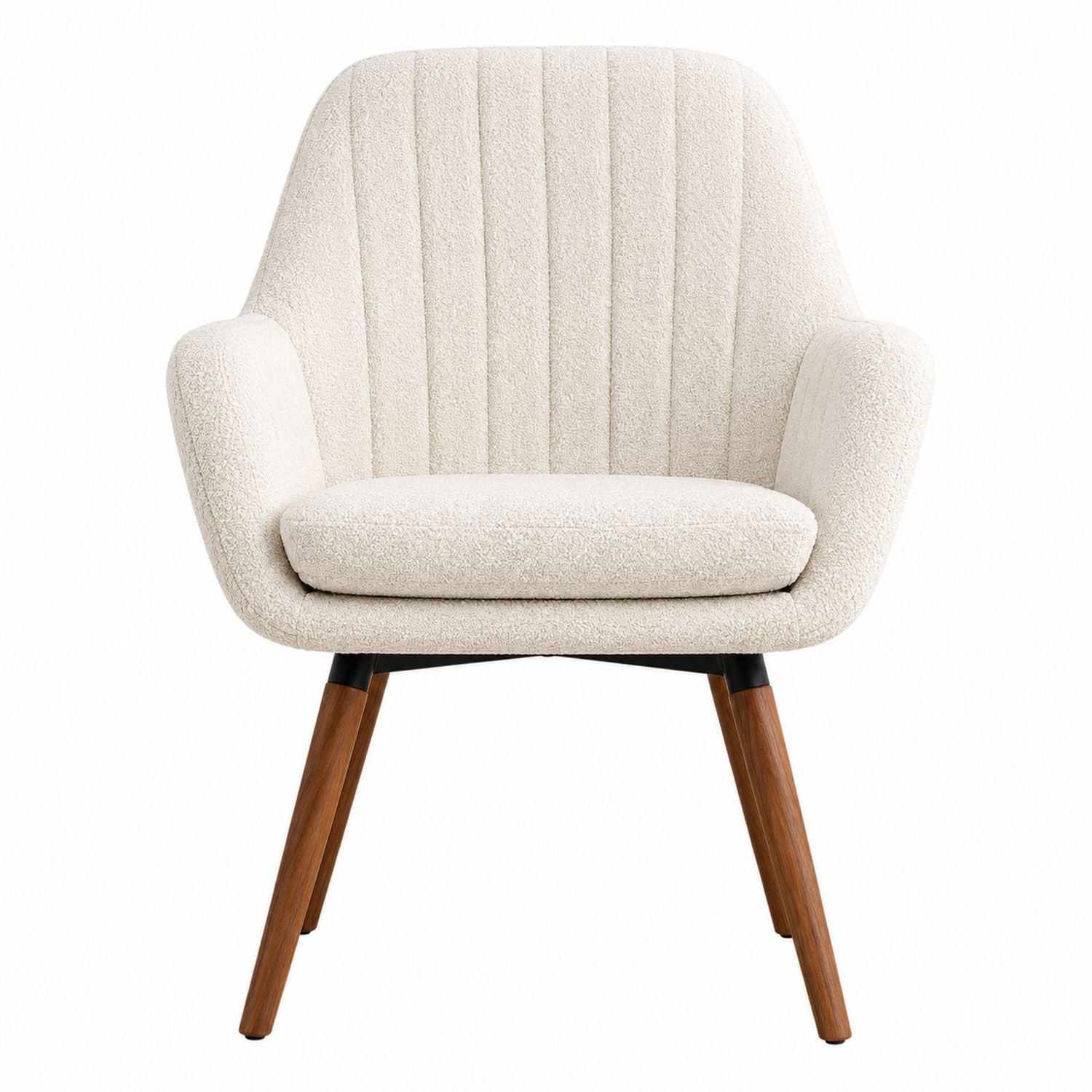 Beige Bouclé Fabric Accent Chair with Wooden Legs
