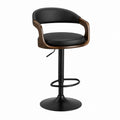 Adjustable Swivel Bar Stool with Walnut Finish and Black PU Leather Seat