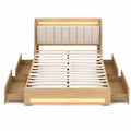 Oak Queen Bed with Polyester Upholstered Headboard and Storage Drawers