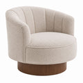Beige Bouclé Swivel Armchair with Wood Base 75cm