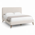Polyester Upholstered Platform Bed with Solid Wood Legs, Beige, Queen Size