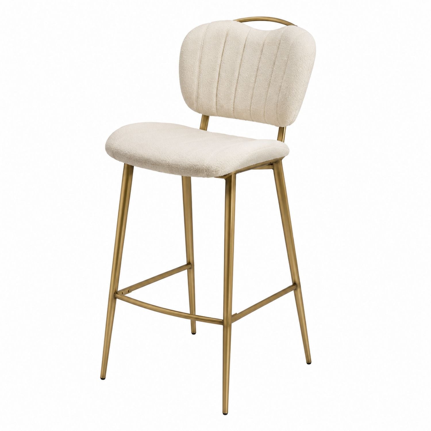 Beige Upholstered Bar Stool with Gold Metal Frame