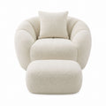 Bouclé Fabric Lounge Chair and Ottoman Set in Cream