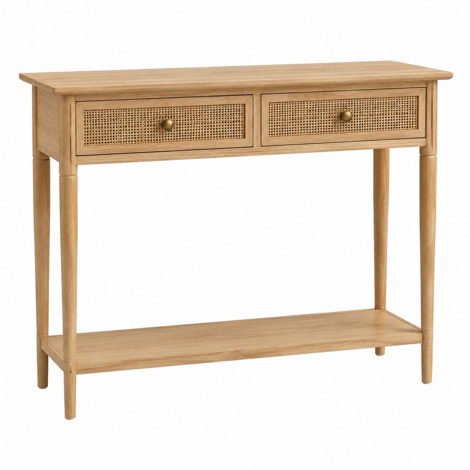 Oak Wood Console Table with Rattan Drawers and Shelf 120cm