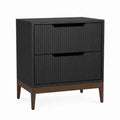 Two-Drawer Black and Walnut Wood Nightstand