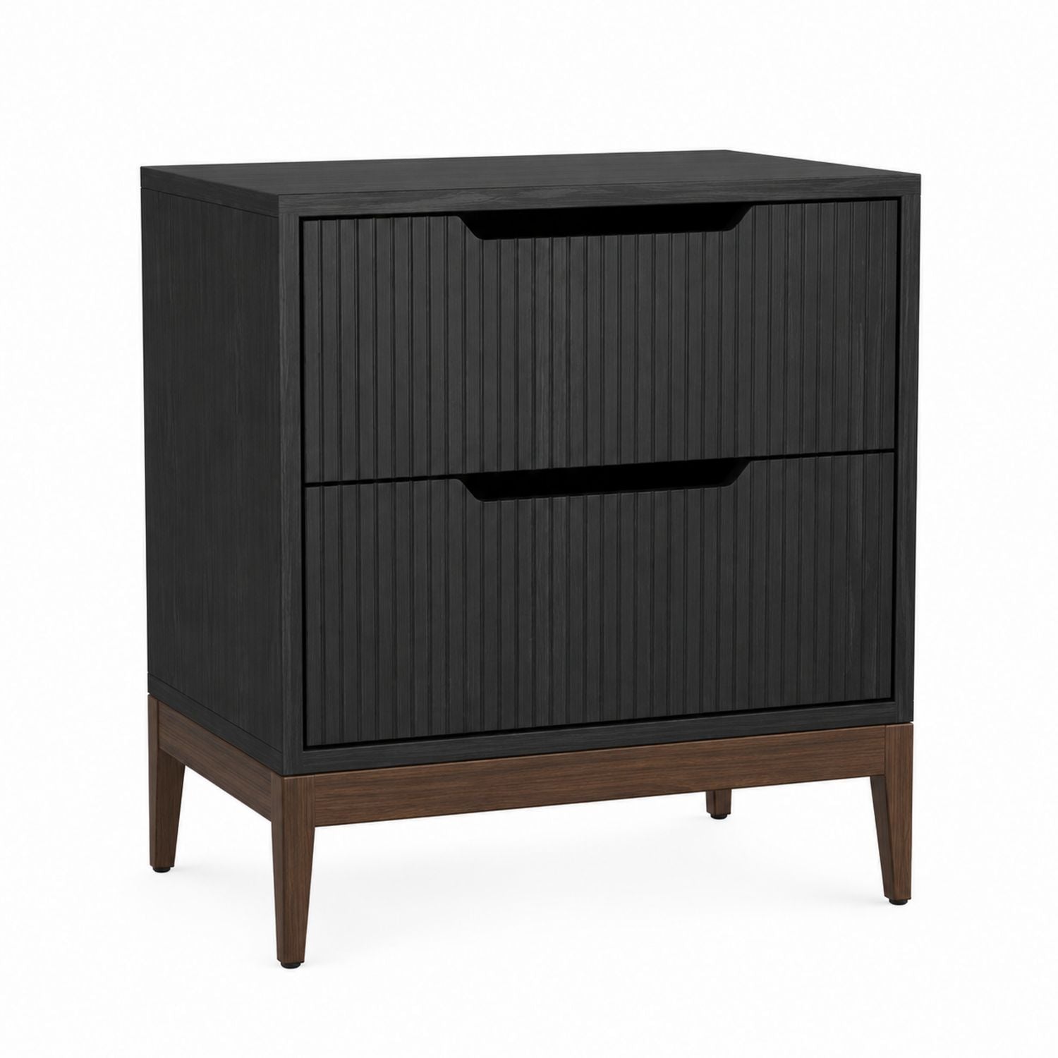 Two-Drawer Black and Walnut Wood Nightstand