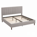 Queen Upholstered Platform Bed with Wooden Slats Light Gray Fabric