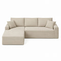 Sectional Sofa Set Ribbed Polyester Beige L-Shaped 300 cm