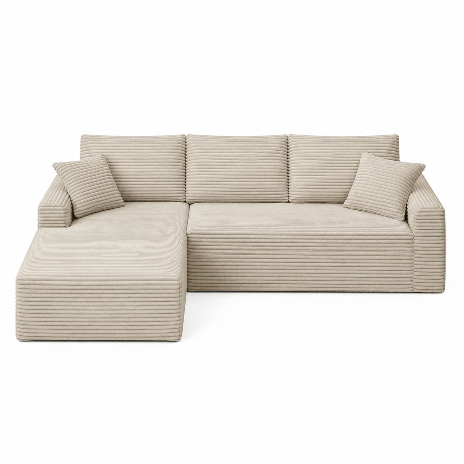 Sectional Sofa Set Ribbed Polyester Beige L-Shaped 300 cm