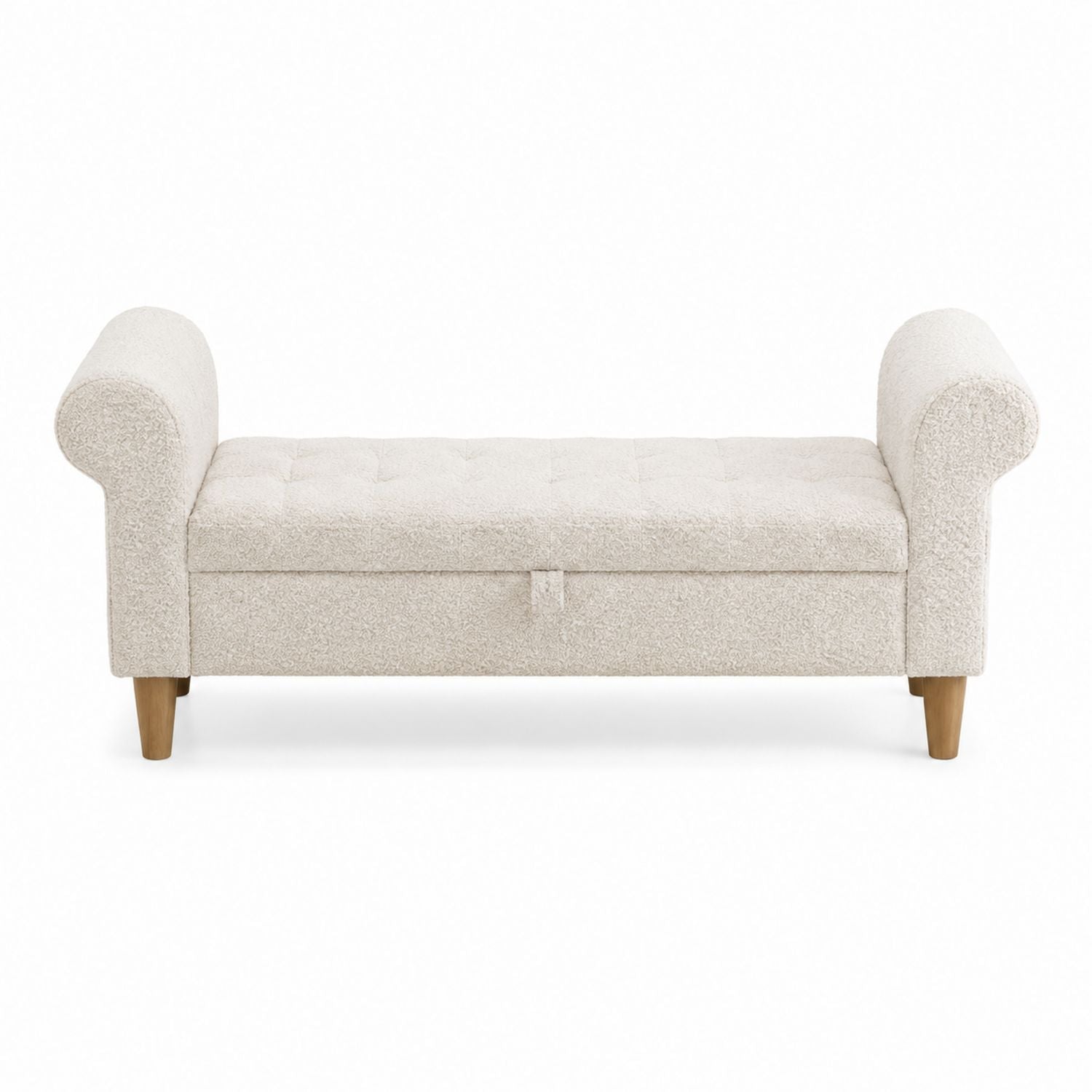 Boucle Fabric Storage Bench with Rolled Arms 150cm