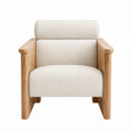 Armchair Bouclé Fabric Solid Wood Frame Off-White
