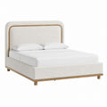 Upholstered King Bed Bouclé Fabric Oak Frame