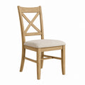 Solid Oak Dining Chair with Linen Cushion and Cross Back Design