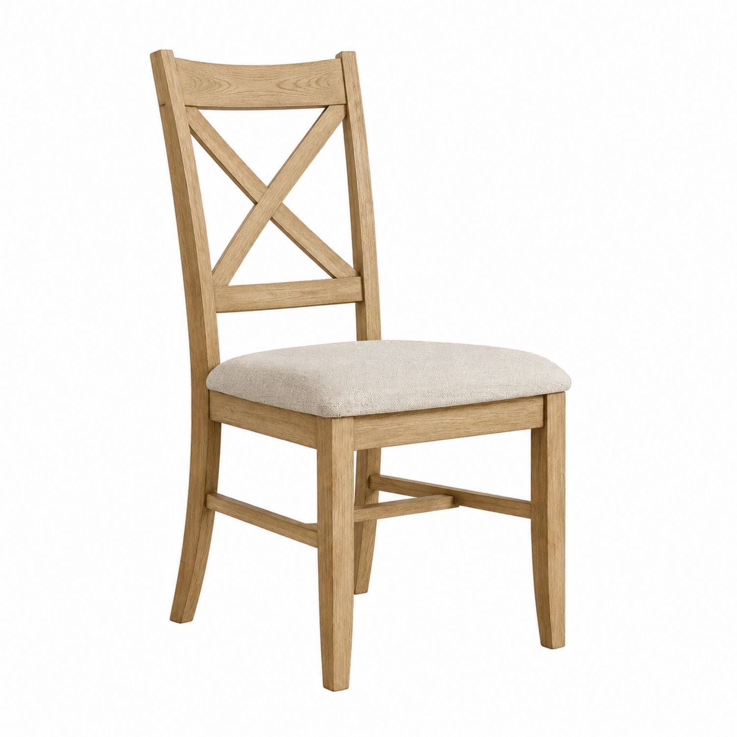Solid Oak Dining Chair with Linen Cushion and Cross Back Design