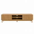 Oak TV Stand with Slatted Doors and Shelves 180cm