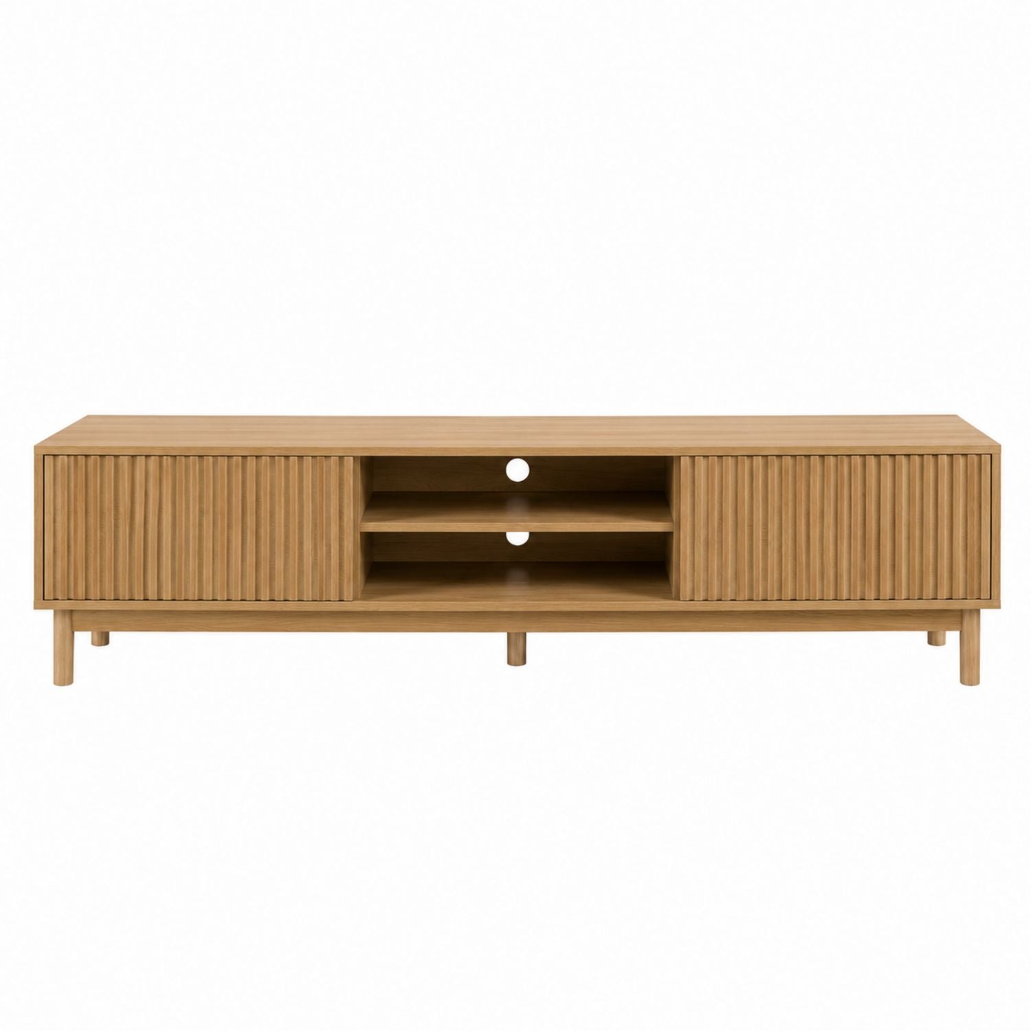 Oak TV Stand with Slatted Doors and Shelves 180cm