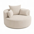 Round Corduroy Accent Chair Beige 110 cm
