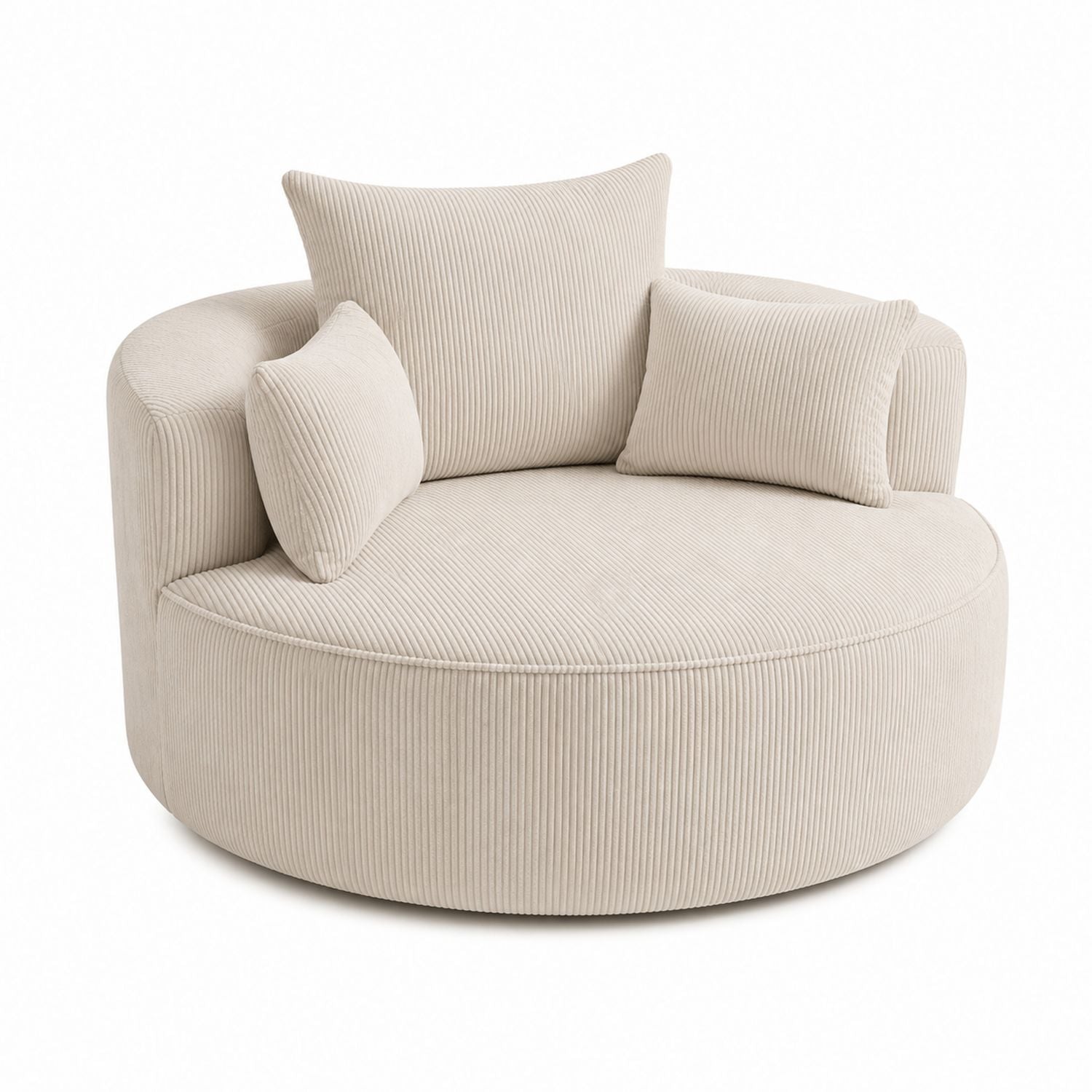 Round Corduroy Accent Chair Beige 110 cm