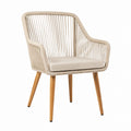 Rope Armchair with Beige Cushion and Teak Legs
