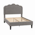 Fabric Upholstered Scalloped Headboard Bed Frame with Wooden Slats