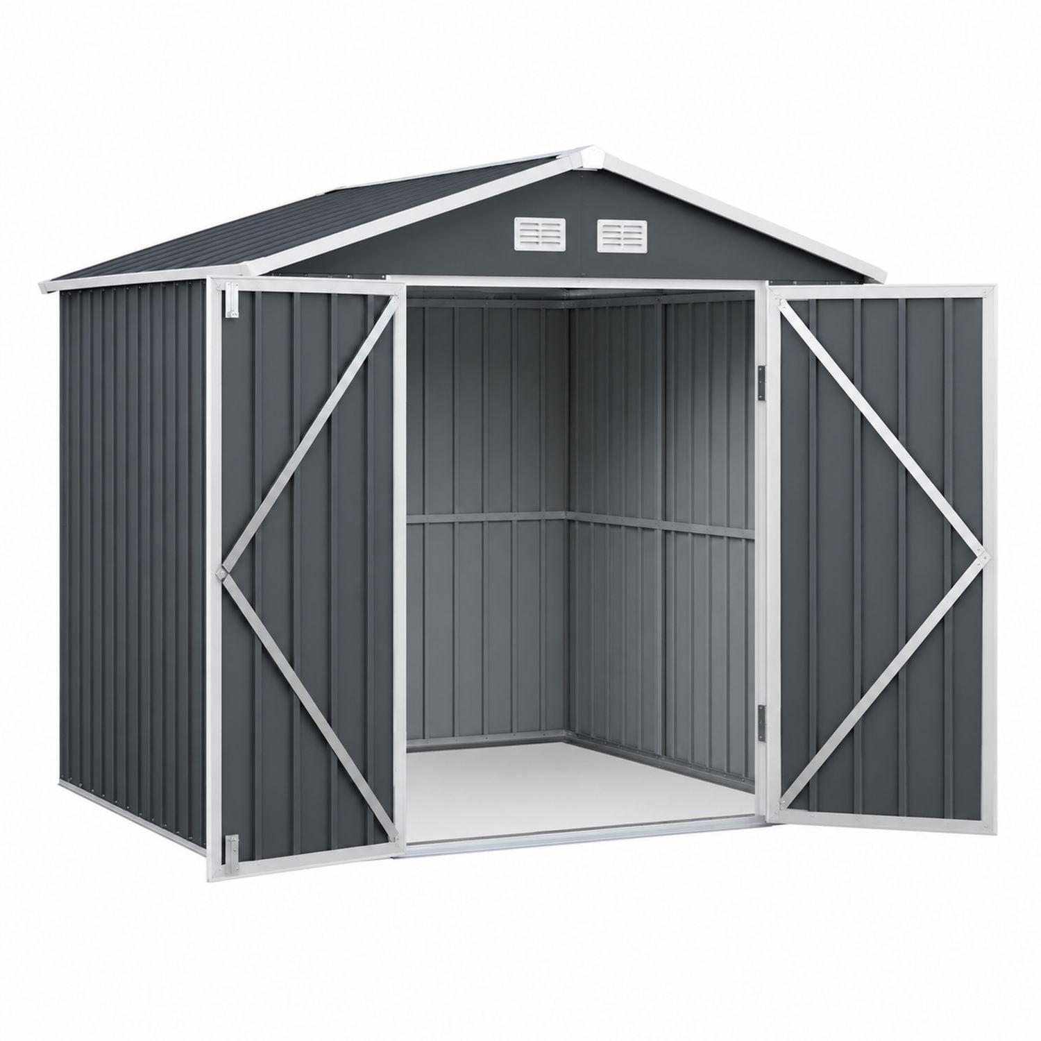 Outdoor Metal Storage Shed Gray Double Door 210cm x 130cm x 185cm