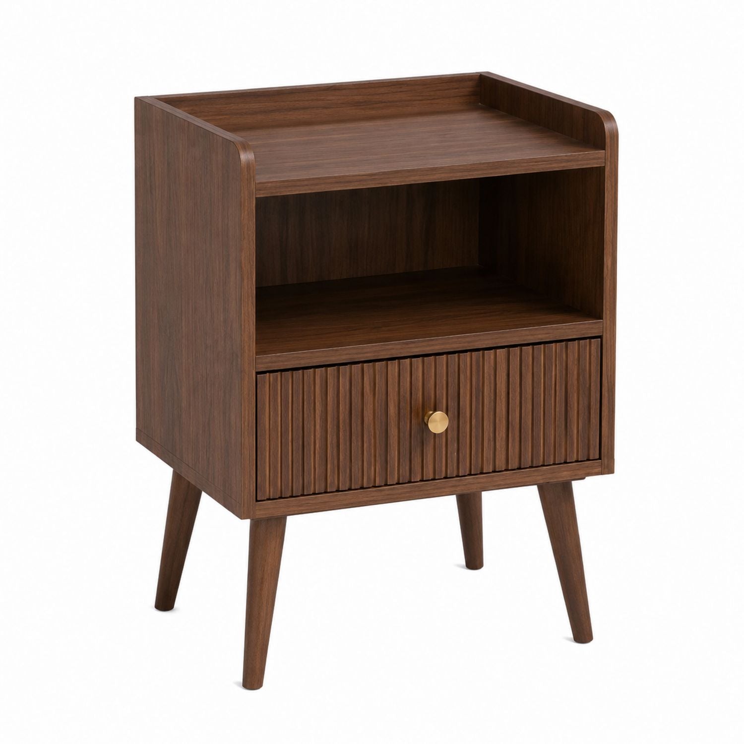 Wood Nightstand with Drawer and Shelf 60cm Height Brown