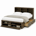 Queen Wooden Storage Bed with Shelves Brown