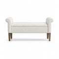 Polyester Fabric Bench with Wooden Legs in Beige