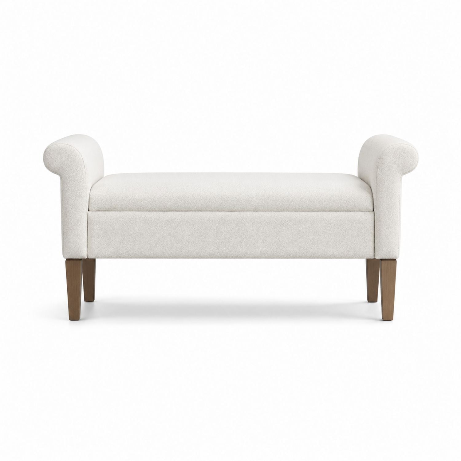 Polyester Fabric Bench with Wooden Legs in Beige