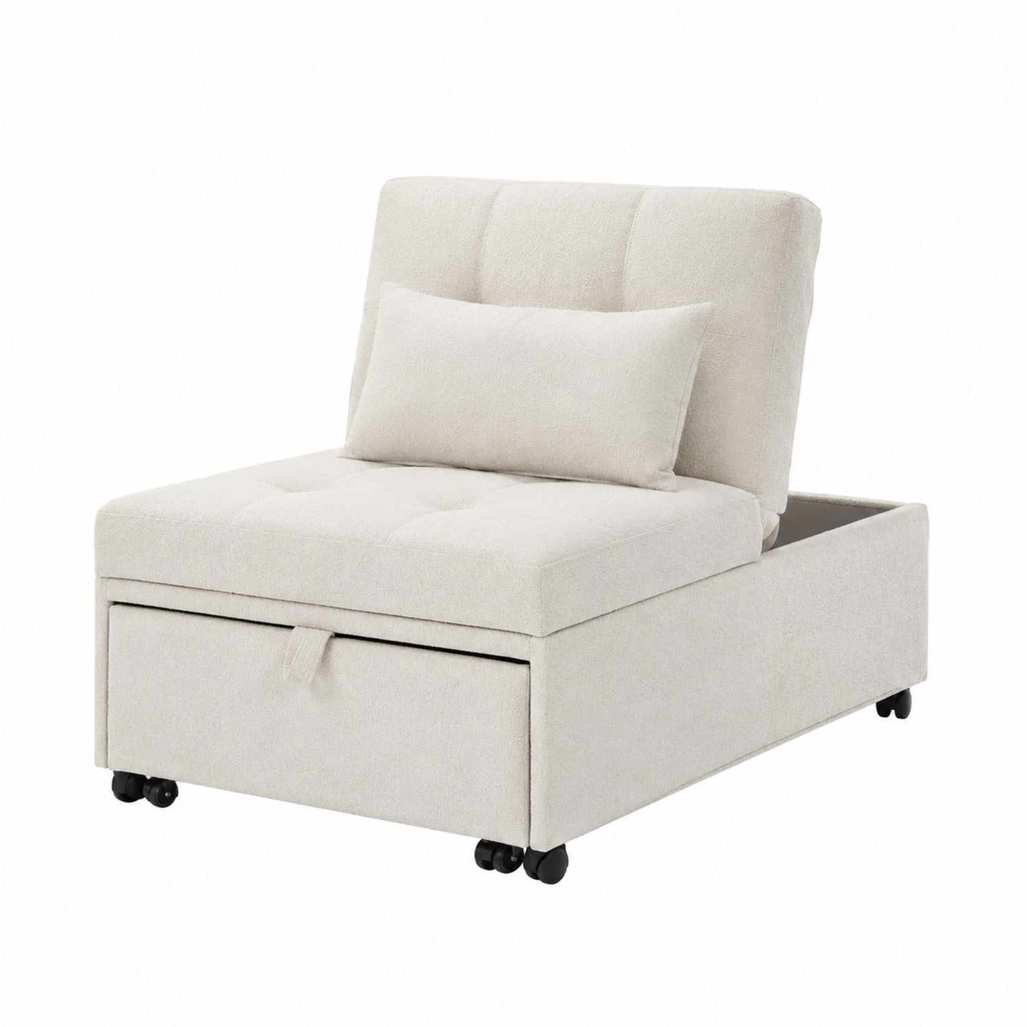Fabric Upholstered Storage Sofa Chair with Wheels Beige 85x75x85 cm
